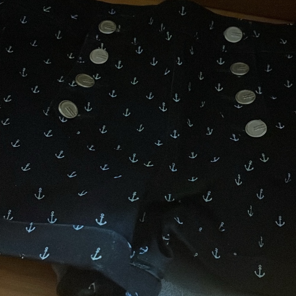 Nautical Anchor Print Shorts with Silver Buttons